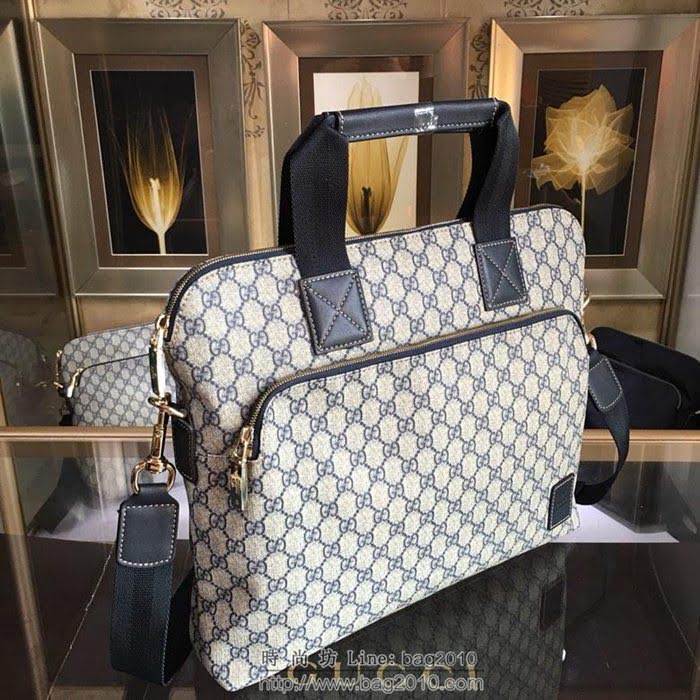 GUCCI 古馳男包 新款 854361 Gucci專用進口雙G防水料配頭層牛皮 大號 男士手提包